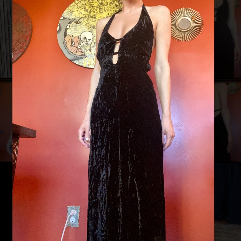 *** SOLD ***Vintage Velvet Maxi Halter Dress with Cutout Details - XS/S